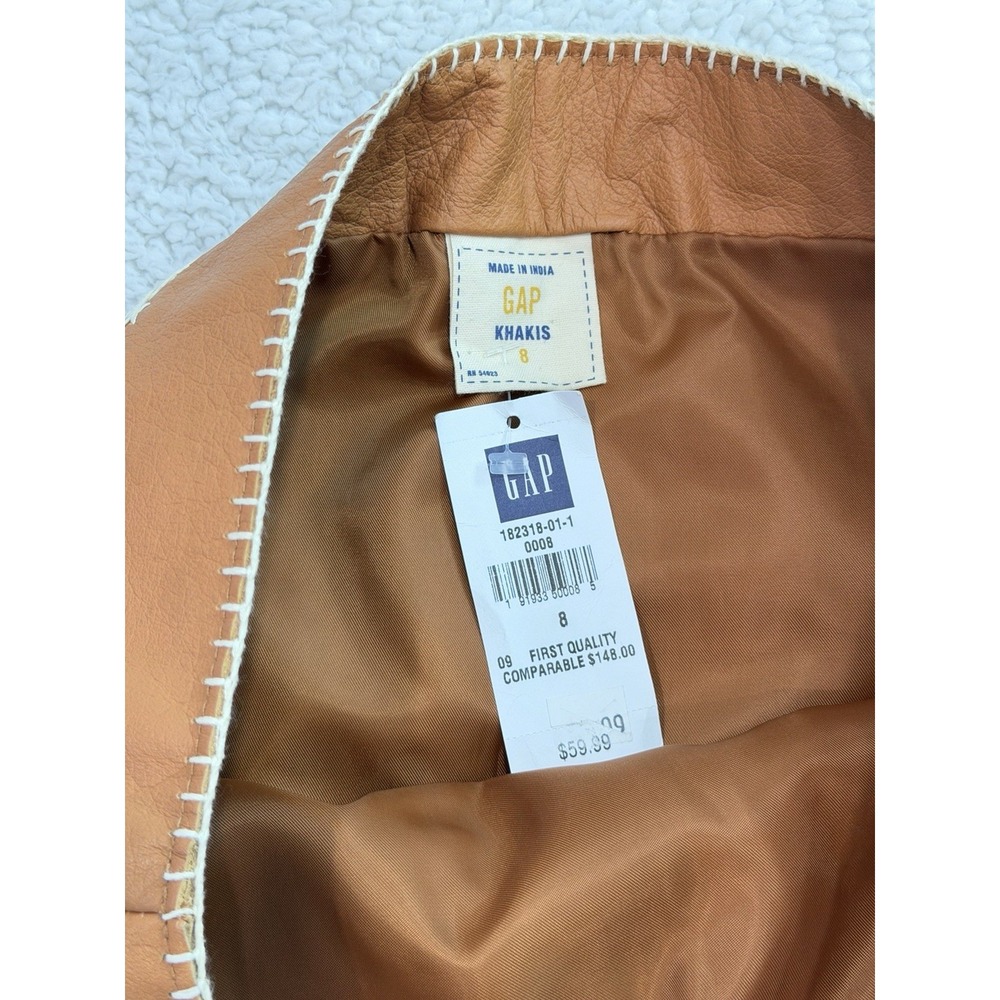 GAP 100% Genuine Leather Mini Skirt Size 8 Brown A-Line Western Y2K NWT - Picture 4 of 7